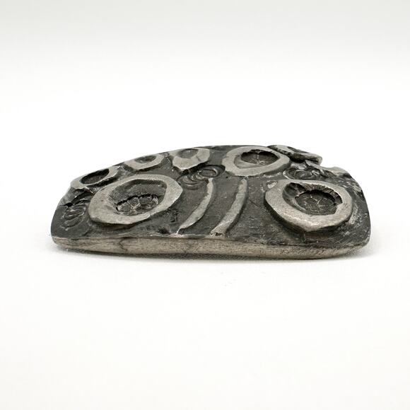 Brutalist Egg-Shape Pewter Brooch | Antique Sterling Silver Celtic Shield Brooch - Picture 6 of 13